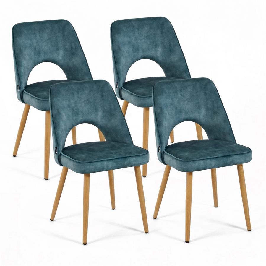 Set 4 sedie sala da pranzo in tessuto effetto velluto color petrolio – Oblo