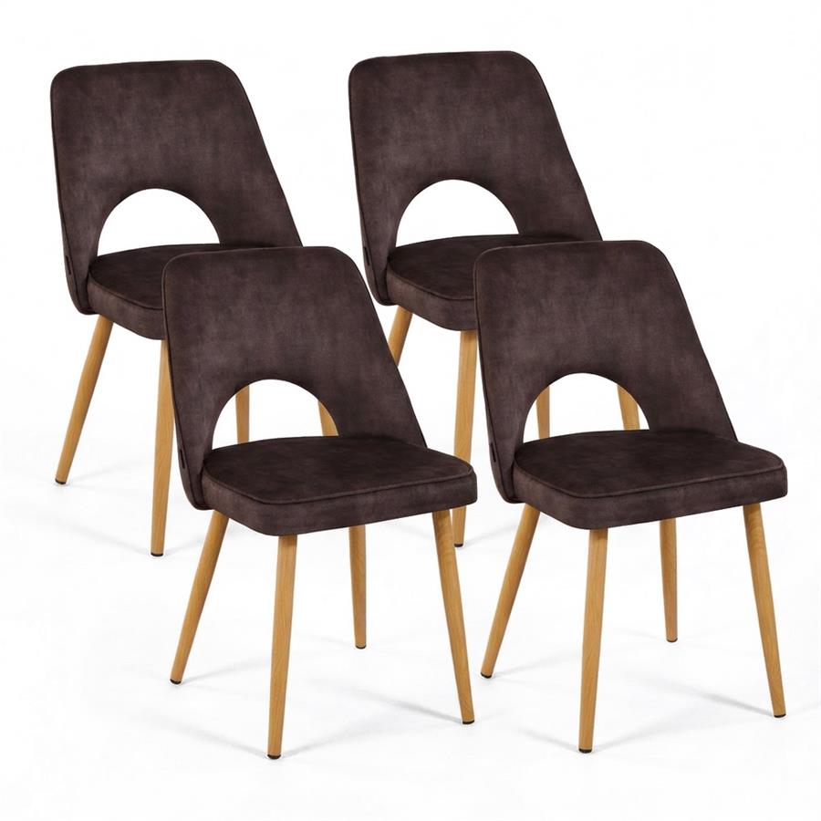 Set 4 sedie sala da pranzo in tessuto effetto velluto color marrone – Oblo