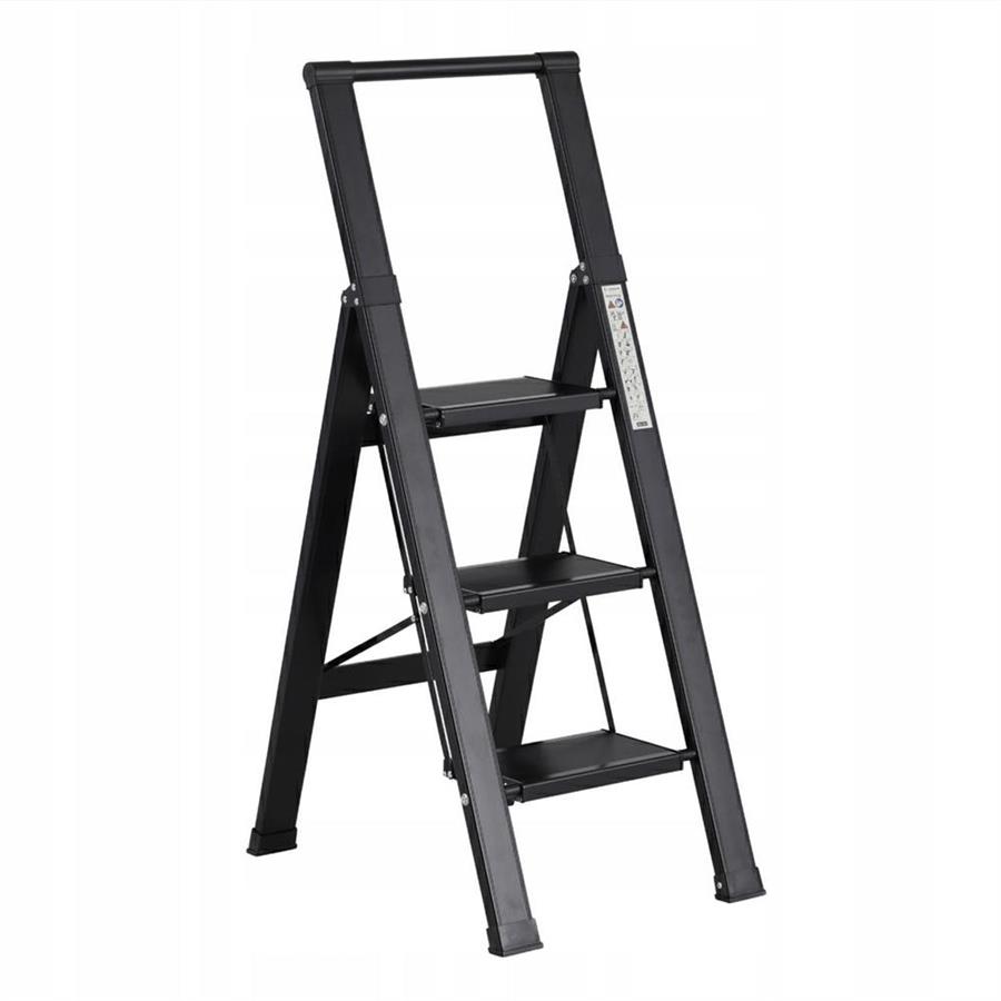 Scala piatta 3 Gradini in alluminio nera antiscivolo uso domestico 150 kg