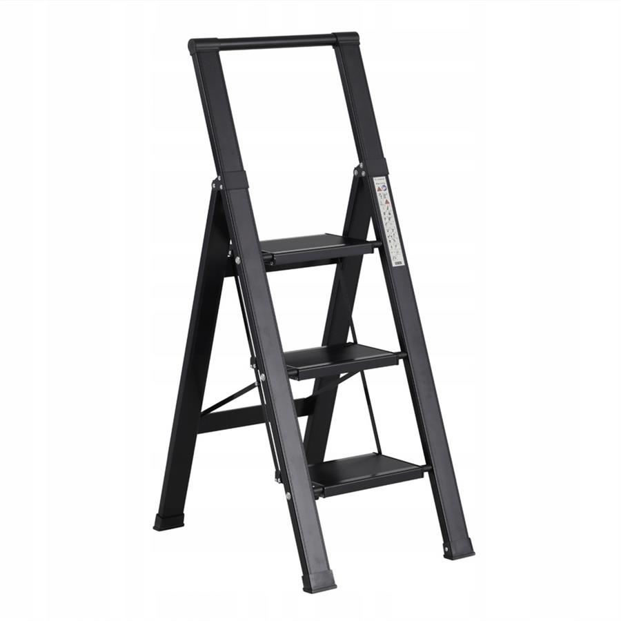 Scala piatta 3 Gradini in alluminio nera antiscivolo uso domestico 150 kg