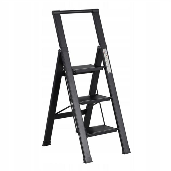 Scala piatta 3 Gradini in alluminio nera antiscivolo uso domestico 150 kg