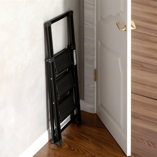 Scala piatta 3 Gradini in alluminio nera antiscivolo uso domestico 150 kg