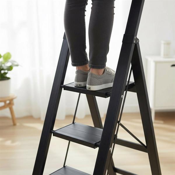 Scala piatta 3 Gradini in alluminio nera antiscivolo uso domestico 150 kg