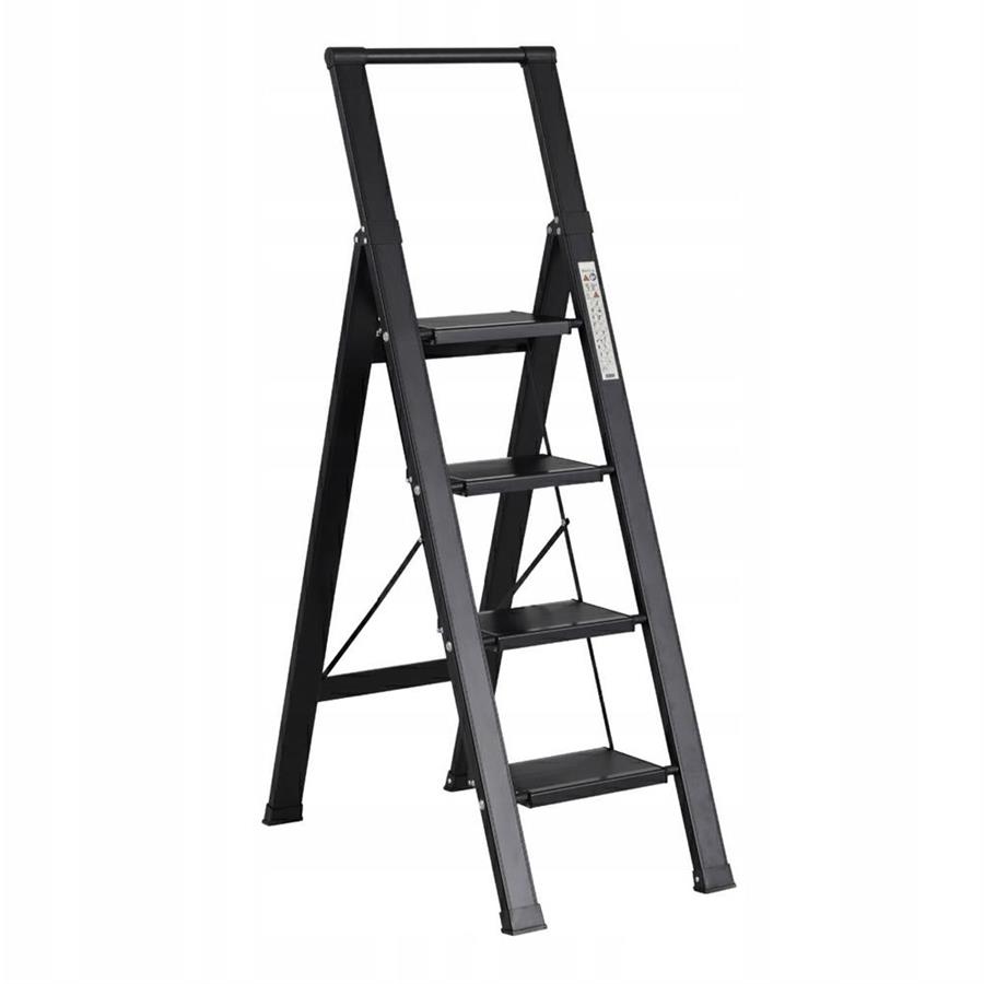 Scala piatta 4 Gradini in alluminio nera antiscivolo uso domestico 150 kg