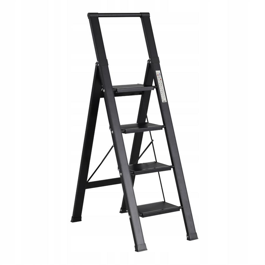 Scala piatta 4 Gradini in alluminio nera antiscivolo uso domestico 150 kg