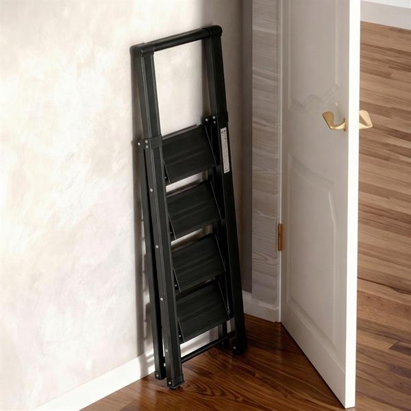 Scala piatta 4 Gradini in alluminio nera antiscivolo uso domestico 150 kg