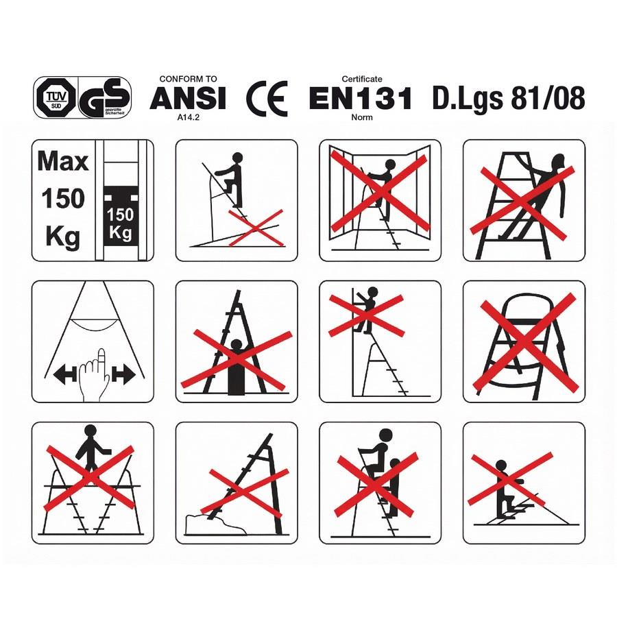 Scala piatta 4 Gradini in alluminio nera antiscivolo uso domestico 150 kg