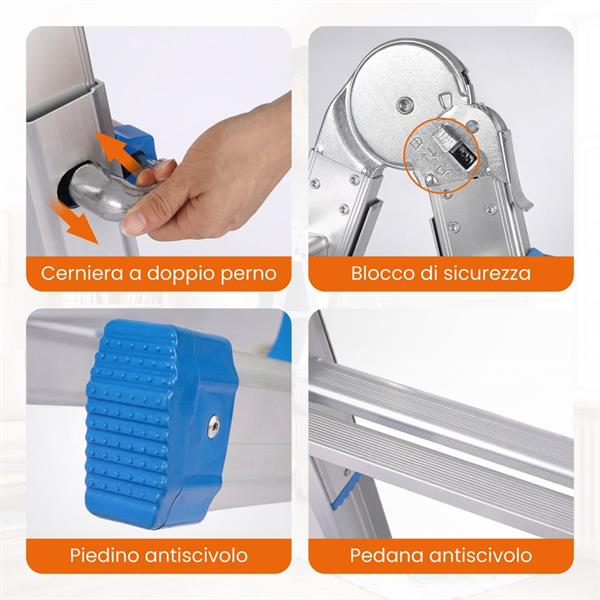 Scala multiuso pieghevole 4x3 in alluminio galvanizzato