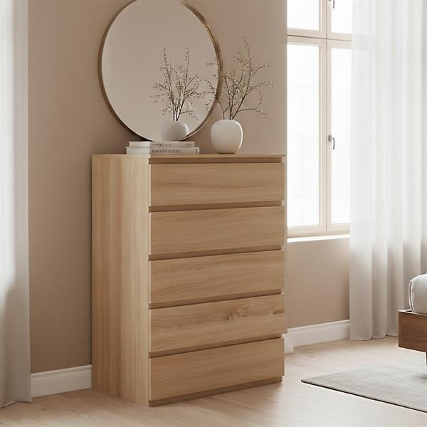 Cassettiera camera da letto con 5 cassetti legno naturale - Vale