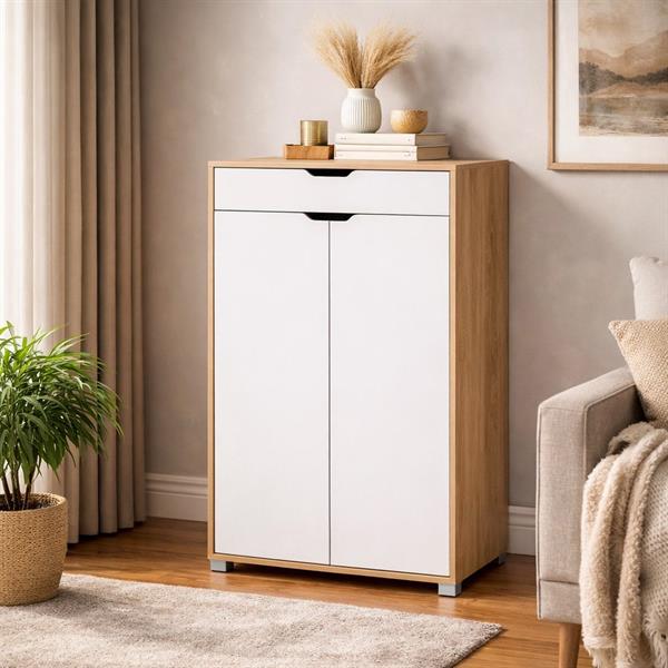 Mobiletto 2 ante e 1 cassetto bianco e rovere 76,8x50x113 cm - Sky