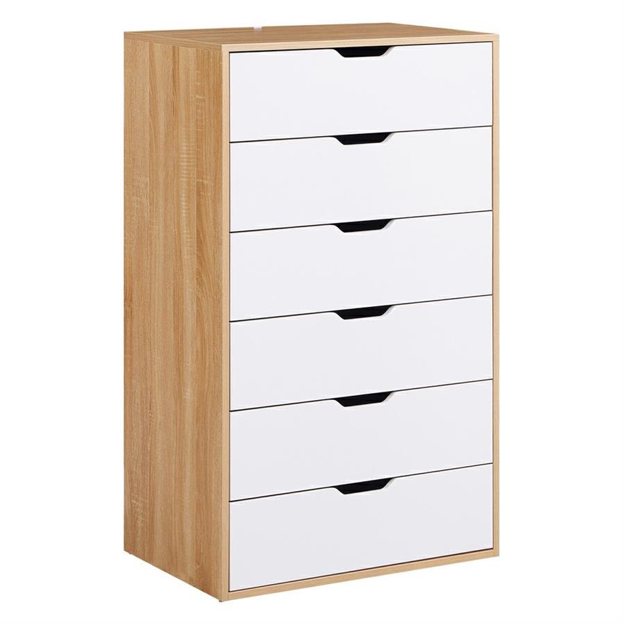 Cassettiera 6 cassetti bianca e rovere 68x40x115 cm - Sky