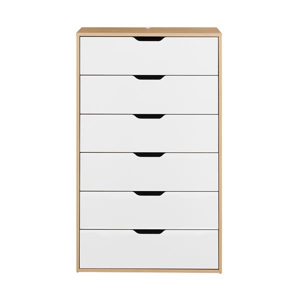 Cassettiera 6 cassetti bianca e rovere 68x40x115 cm - Sky