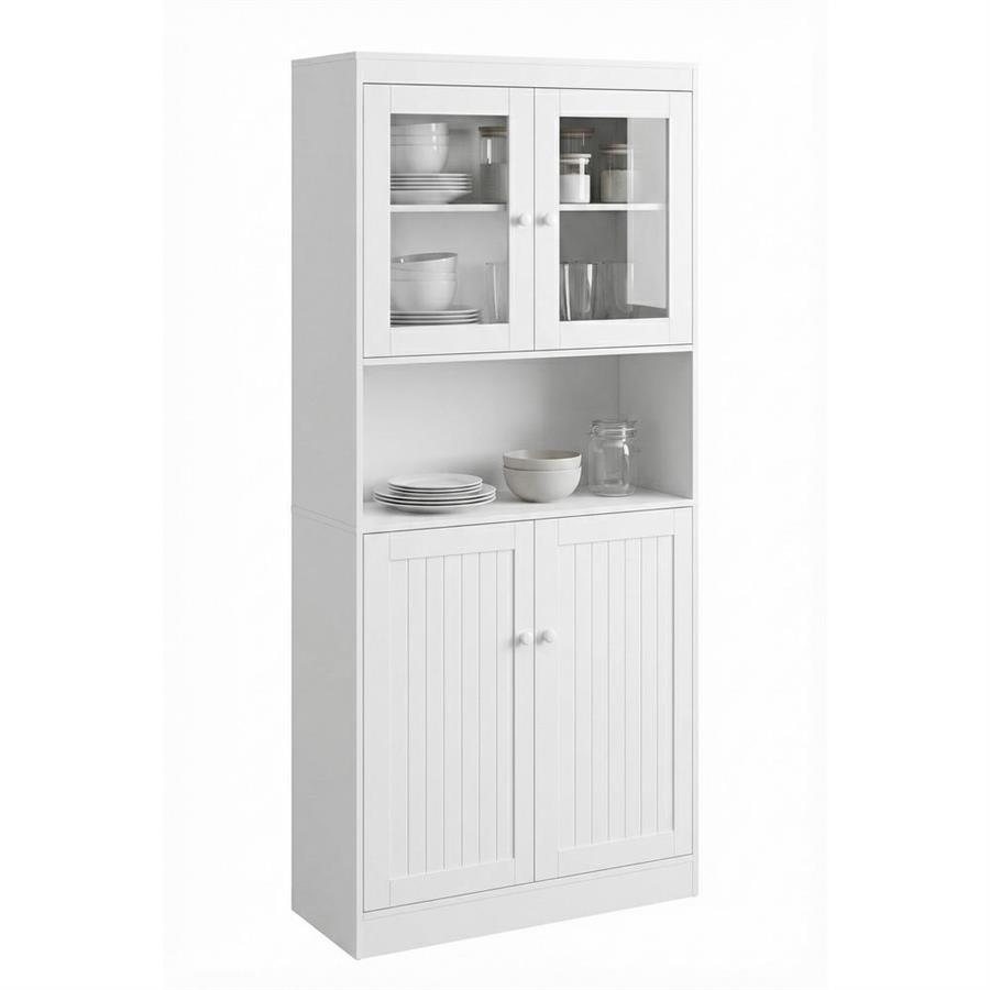 Credenza alta bianca 2 ante vetrate e vano a vista 84x32x190 cm - Provenza