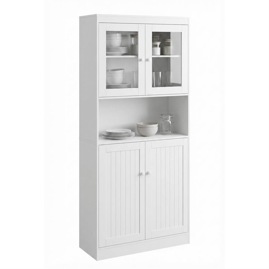 Credenza alta bianca 2 ante vetrate e vano a vista 84x32x190 cm - Provenza