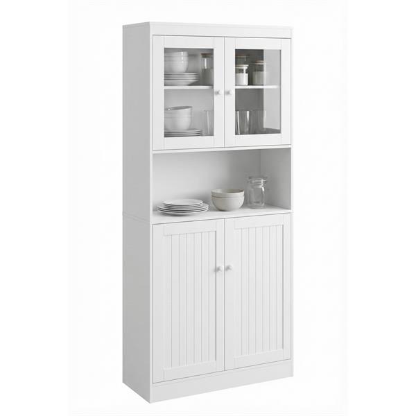 Credenza alta bianca 2 ante vetrate e vano a vista 84x32x190 cm - Provenza