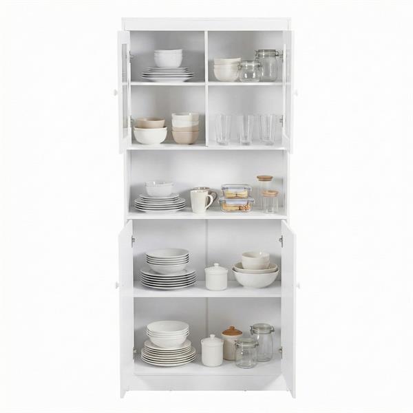 Credenza alta bianca 2 ante vetrate e vano a vista 84x32x190 cm - Provenza