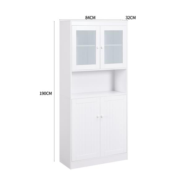 Credenza alta bianca 2 ante vetrate e vano a vista 84x32x190 cm - Provenza