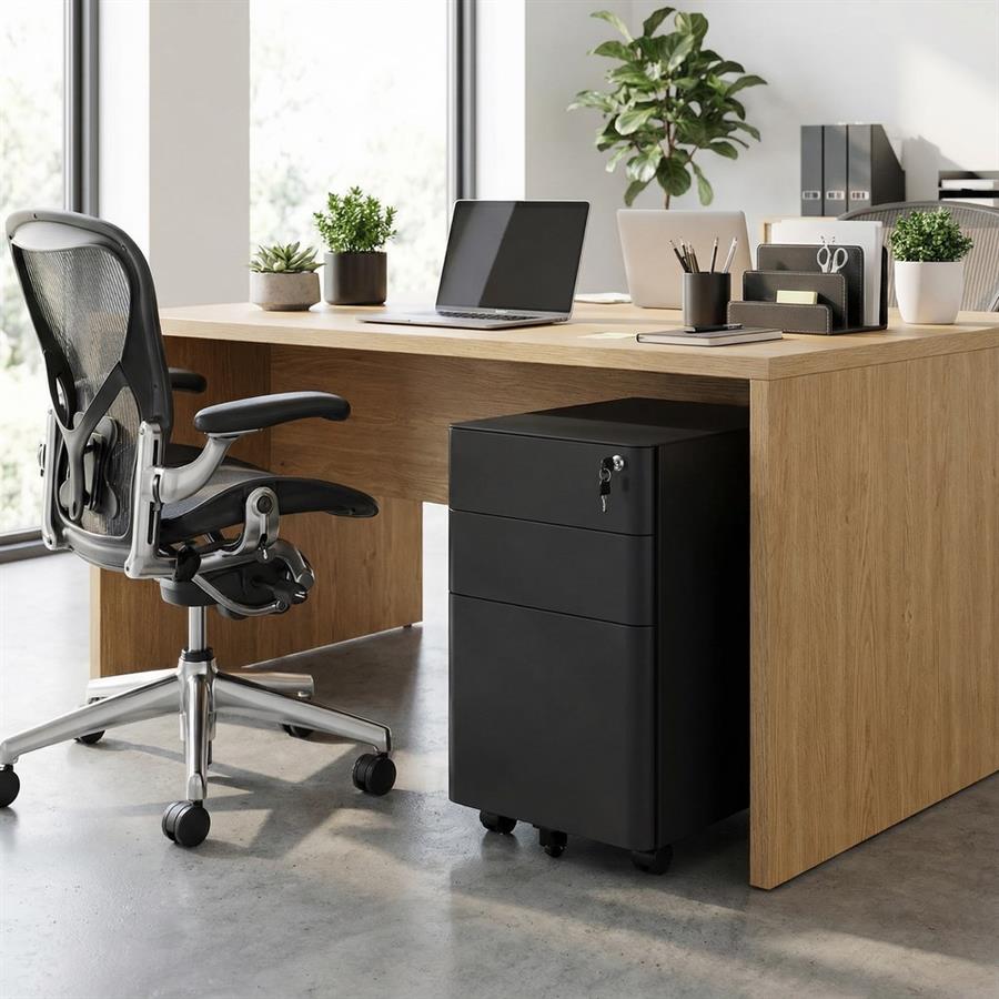 Cassettiera ufficio in acciaio nero con 3 cassetti 30x50x59,5 cm - Kay