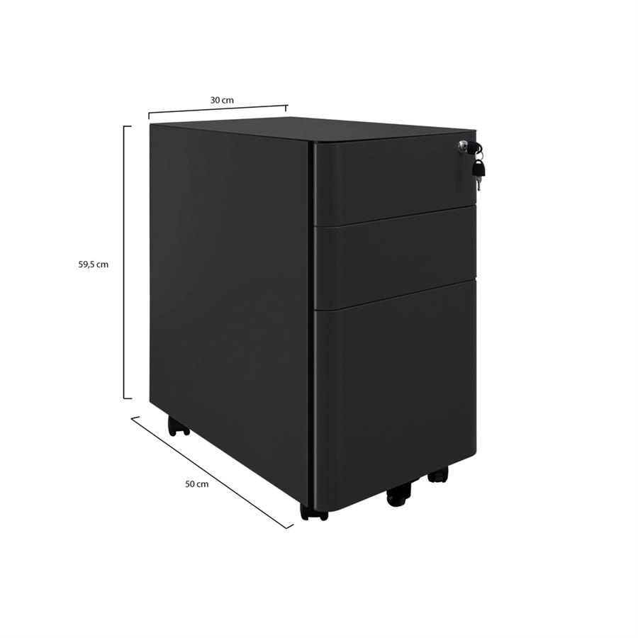 Cassettiera ufficio in acciaio nero con 3 cassetti 30x50x59,5 cm - Kay