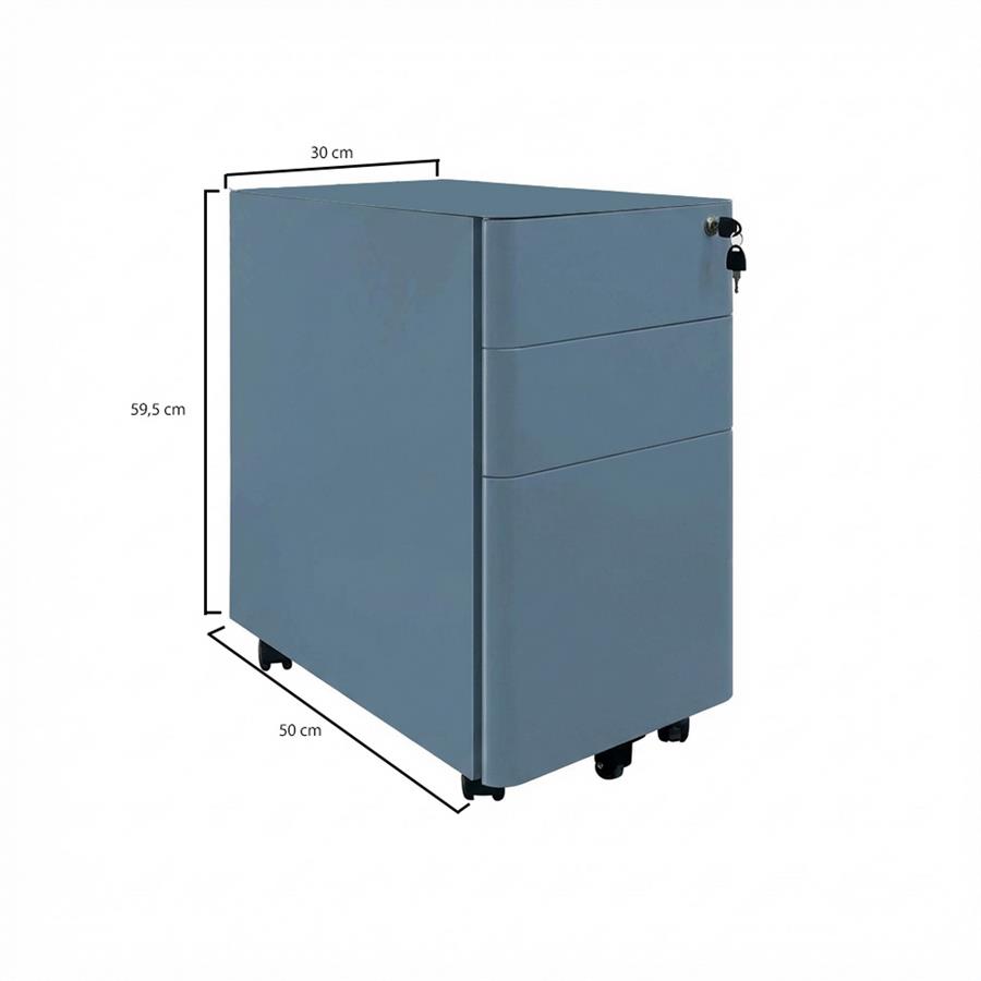 Cassettiera ufficio in acciaio ceruleo con 3 cassetti e ruote 30x50x59,5 cm - Kay