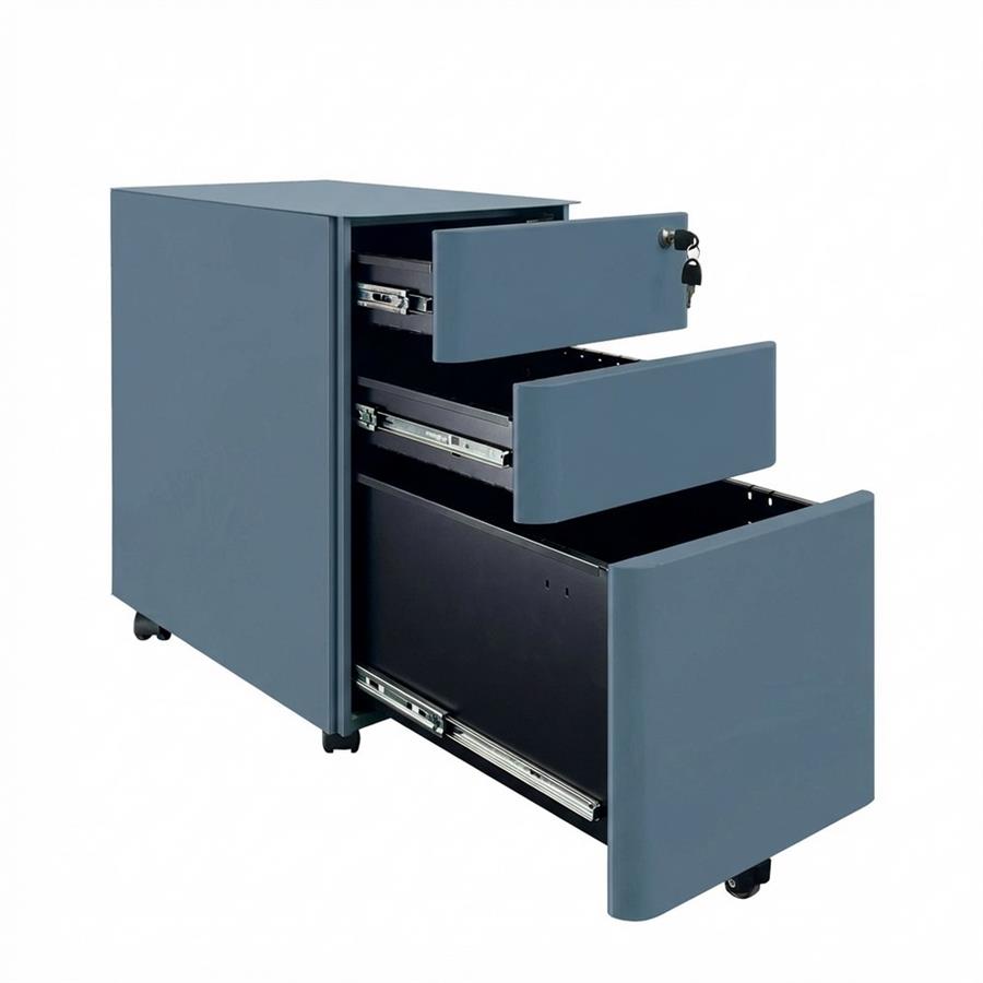 Cassettiera ufficio in acciaio ceruleo con 3 cassetti e ruote 30x50x59,5 cm - Kay