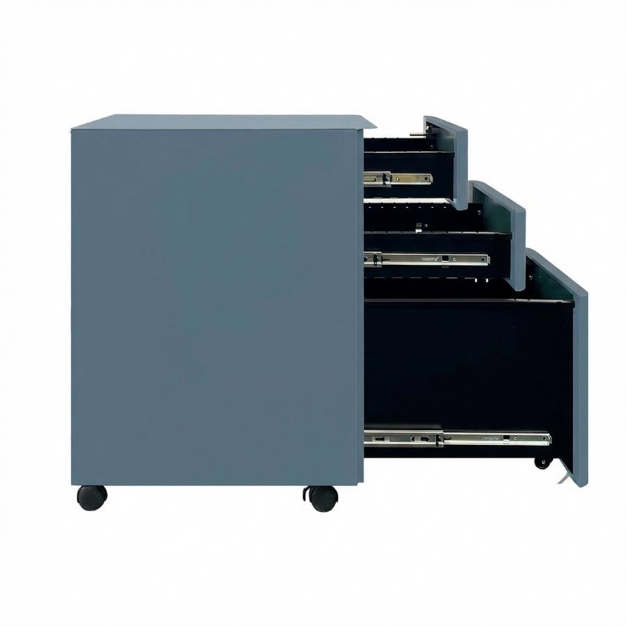 Cassettiera ufficio in acciaio ceruleo con 3 cassetti e ruote 30x50x59,5 cm - Kay