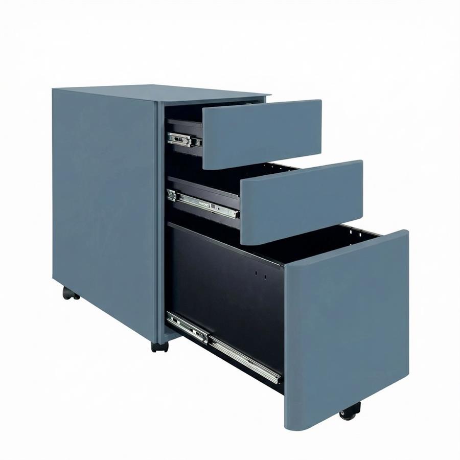 Cassettiera ufficio in acciaio ceruleo con 3 cassetti e ruote 30x50x59,5 cm - Kay
