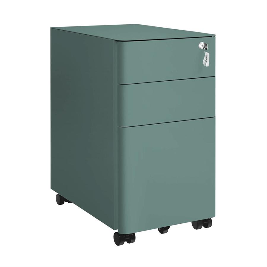 Cassettiera ufficio in acciaio verdone con 3 cassetti e ruote 30x50x59,5 cm con serratura - Kay