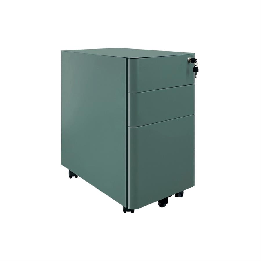 Cassettiera ufficio in acciaio verdone con 3 cassetti e ruote 30x50x59,5 cm con serratura - Kay