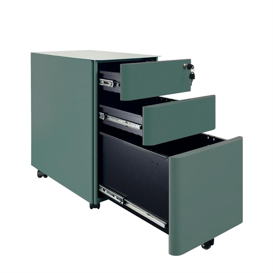Cassettiera ufficio in acciaio verdone con 3 cassetti e ruote 30x50x59,5 cm con serratura - Kay