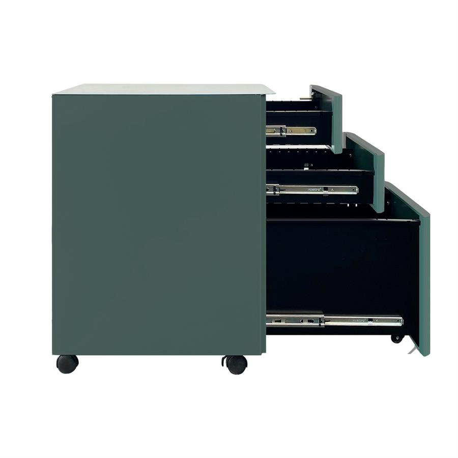 Cassettiera ufficio in acciaio verdone con 3 cassetti e ruote 30x50x59,5 cm con serratura - Kay
