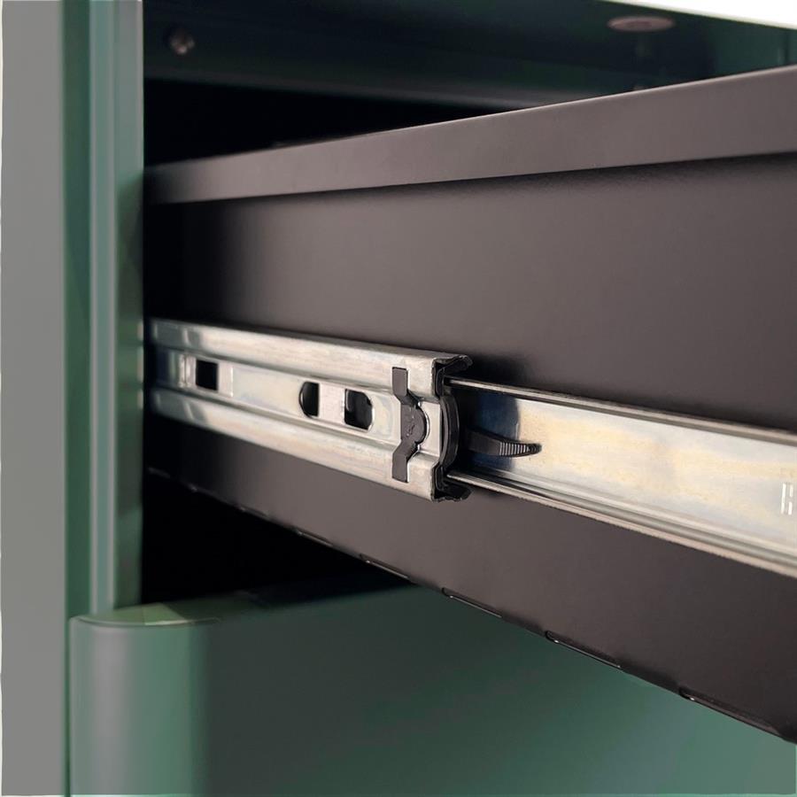 Cassettiera ufficio in acciaio verdone con 3 cassetti e ruote 30x50x59,5 cm con serratura - Kay