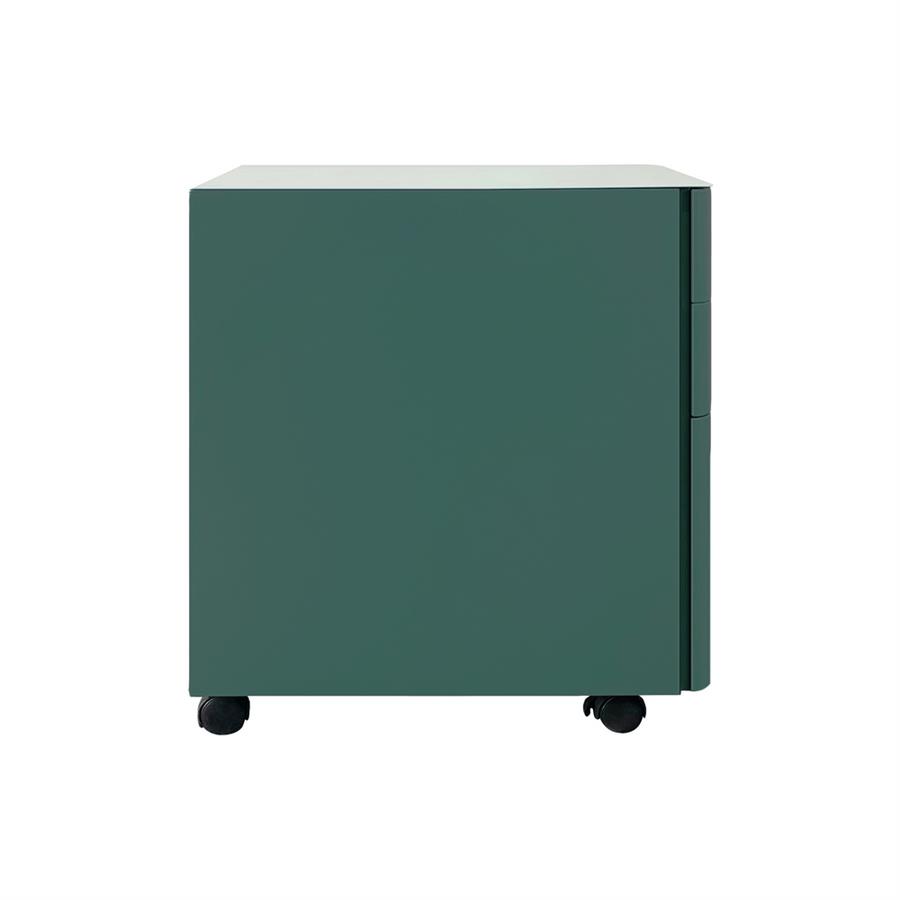 Cassettiera ufficio in acciaio verdone con 3 cassetti e ruote 30x50x59,5 cm con serratura - Kay