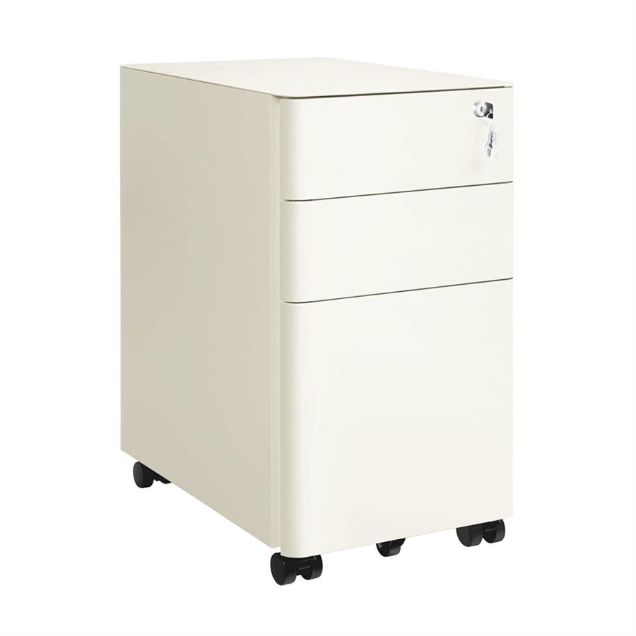 Cassettiera metallo bianca con 3 cassetti e ruote 30x50x59,5 cm con serratura -Kay