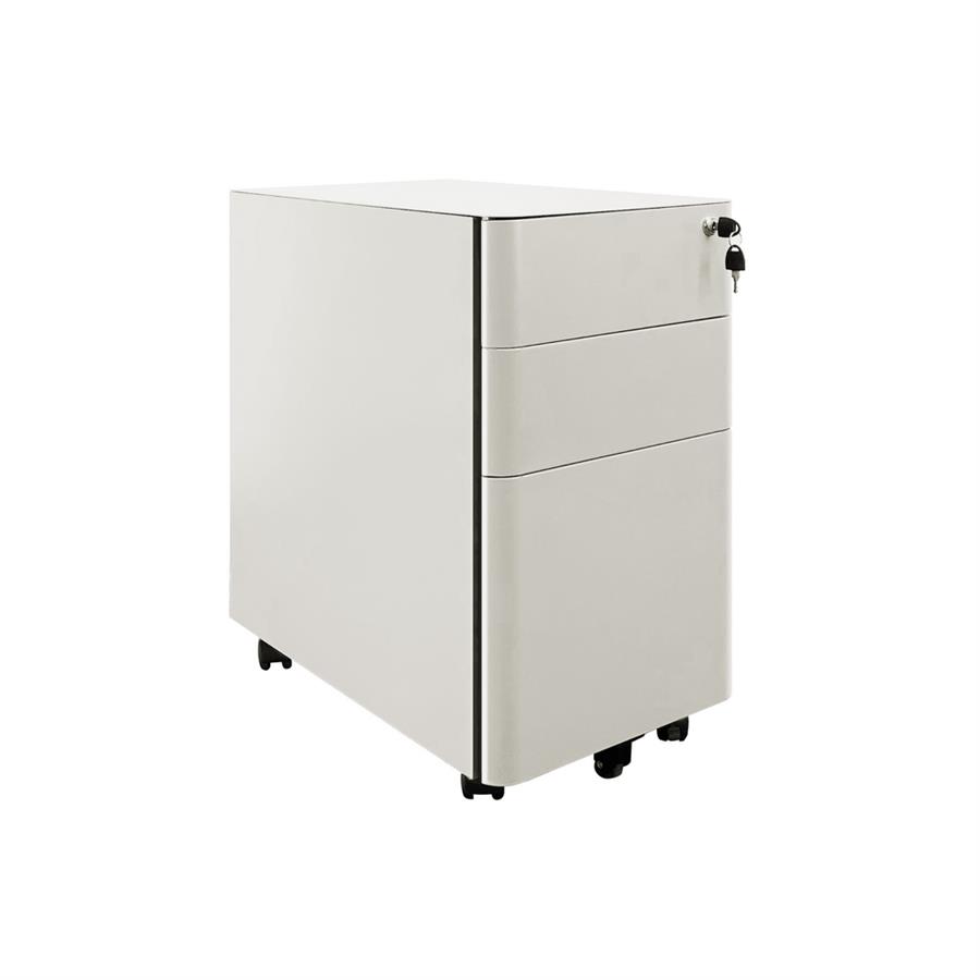 Cassettiera metallo bianca con 3 cassetti e ruote 30x50x59,5 cm con serratura -Kay
