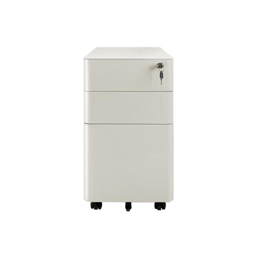 Cassettiera metallo bianca con 3 cassetti e ruote 30x50x59,5 cm con serratura -Kay