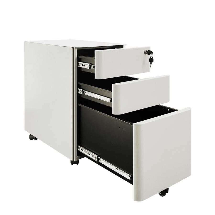 Cassettiera metallo bianca con 3 cassetti e ruote 30x50x59,5 cm con serratura -Kay