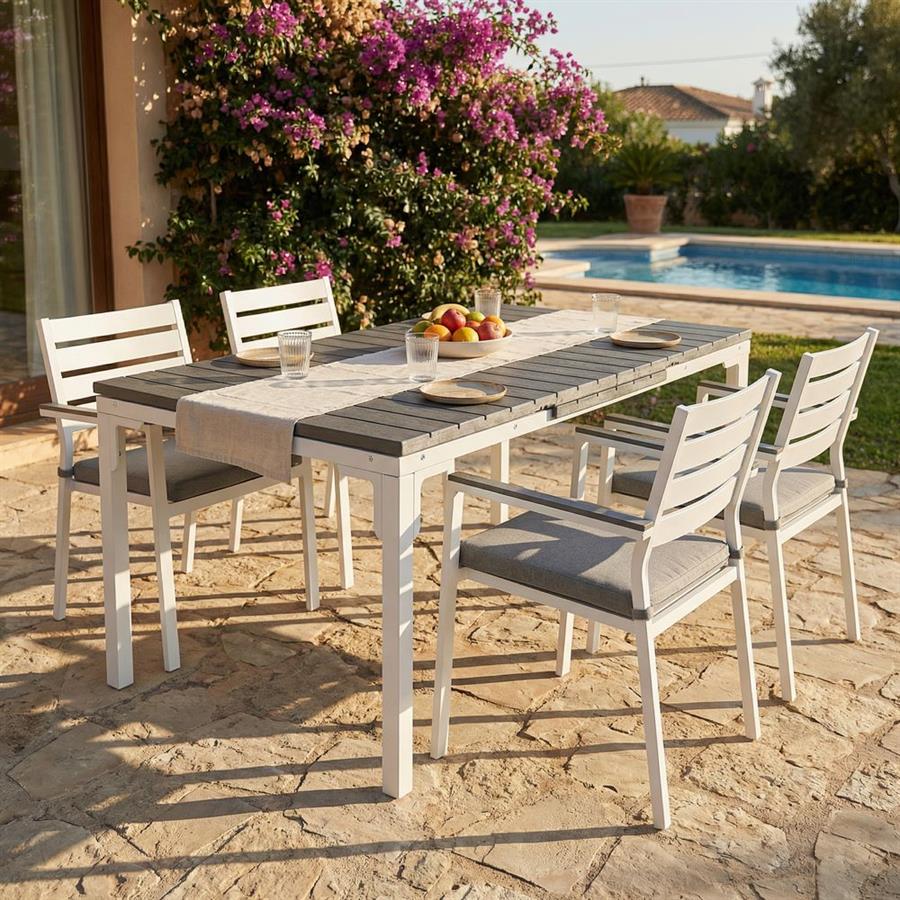 Tavolo estensibile in resina HDPE grigio con gambe bianche 180-240x89,5x76 cm - Andy