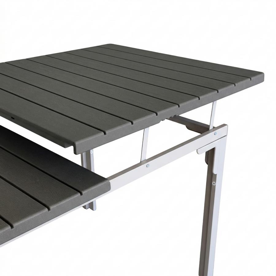 Tavolo estensibile in resina HDPE grigio con gambe bianche 180-240x89,5x76 cm - Andy