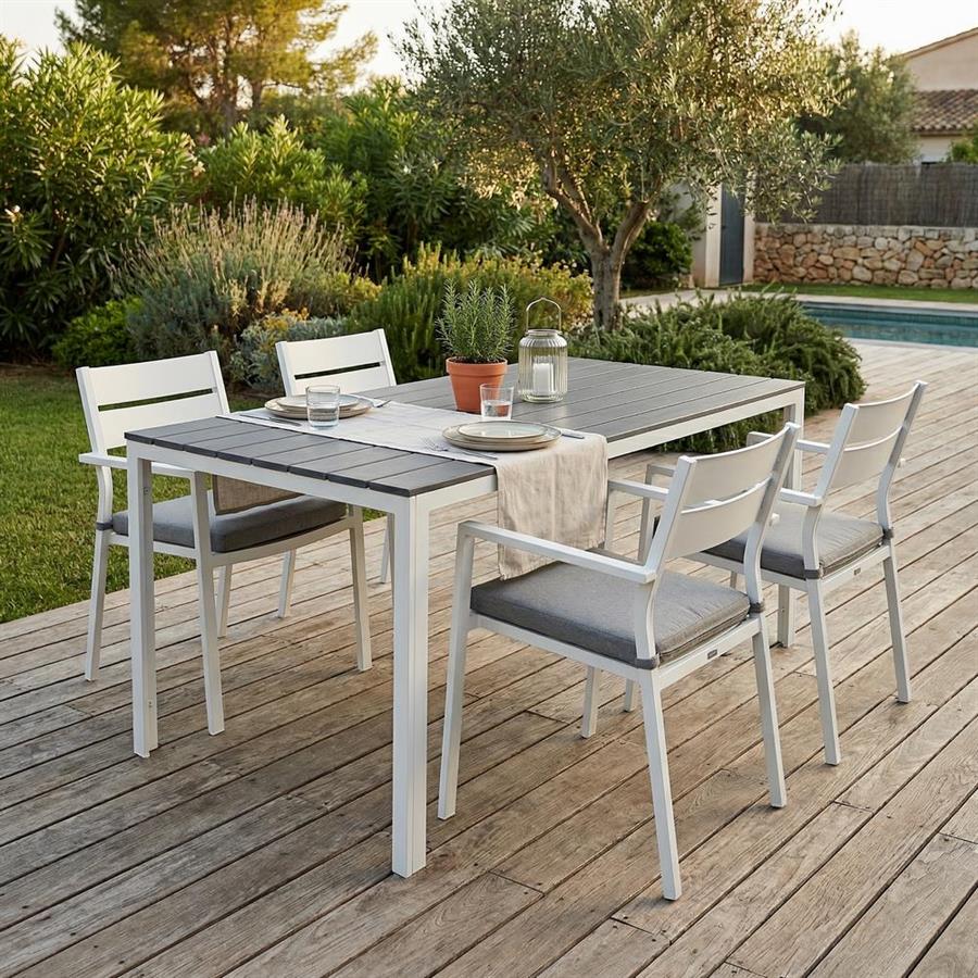 Tavolo da giardino in resina grigio e gambe bianche 156x78x74 cm- Andy