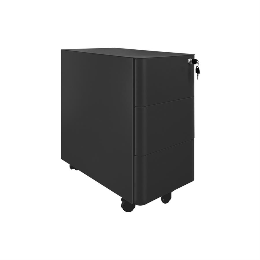 Cassettiera ufficio in acciaio nero con 3 cassetti e ruote 30x50x54 cm con serratura - Riley