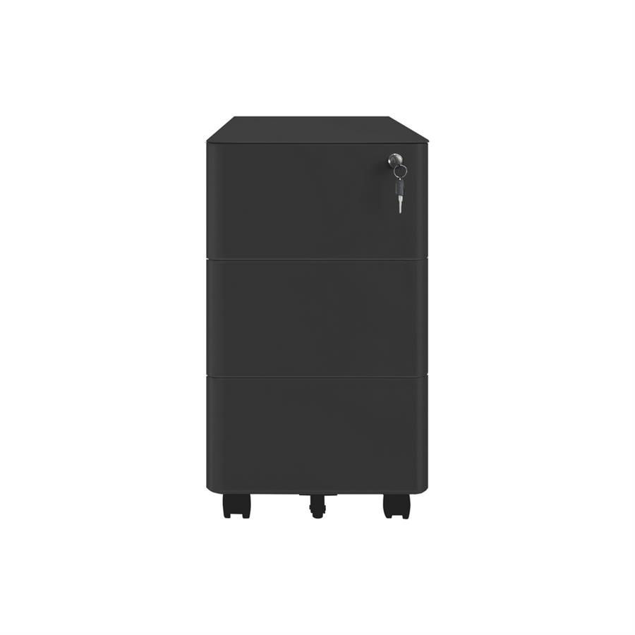 Cassettiera ufficio in acciaio nero con 3 cassetti e ruote 30x50x54 cm con serratura - Riley