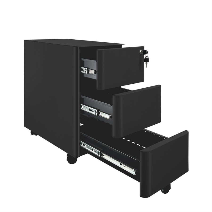 Cassettiera ufficio in acciaio nero con 3 cassetti e ruote 30x50x54 cm con serratura - Riley