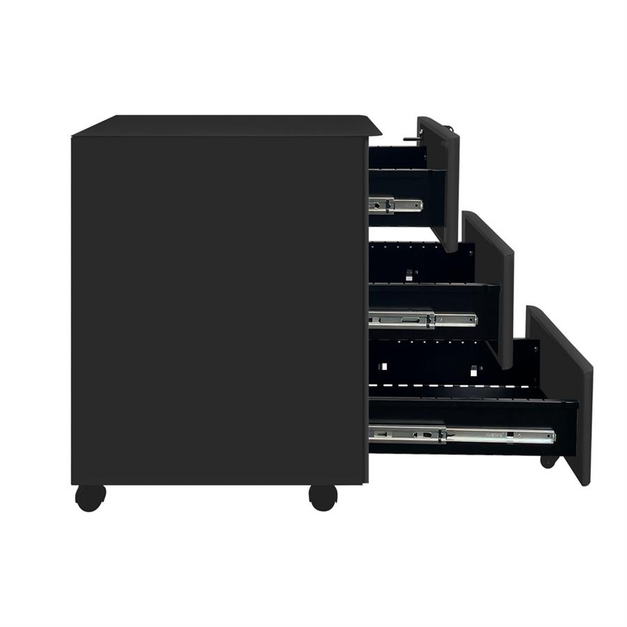 Cassettiera ufficio in acciaio nero con 3 cassetti e ruote 30x50x54 cm con serratura - Riley