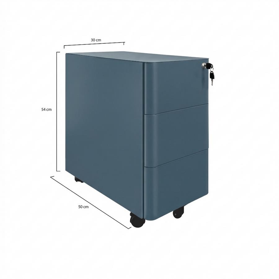 Cassettiera con serratura in acciaio ceruleo 30x50x54 cm - Riley