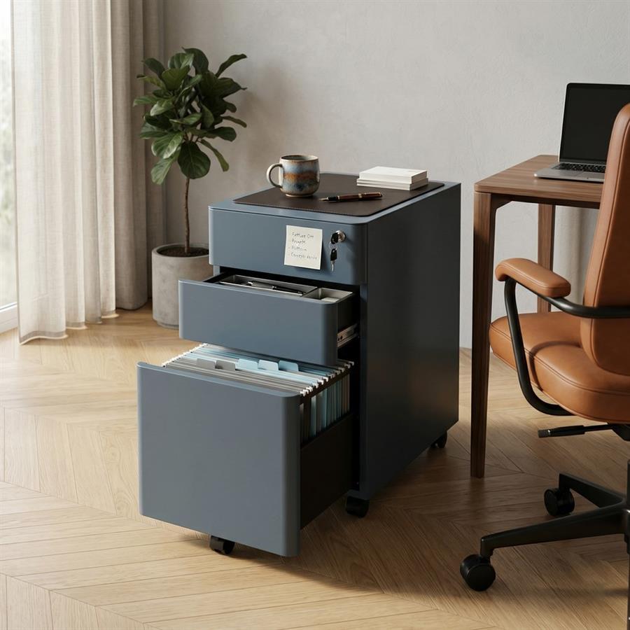 Cassettiera con serratura in acciaio ceruleo 30x50x54 cm - Riley