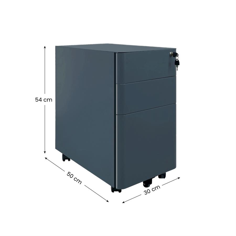 Cassettiera con serratura in acciaio ceruleo 30x50x54 cm - Riley