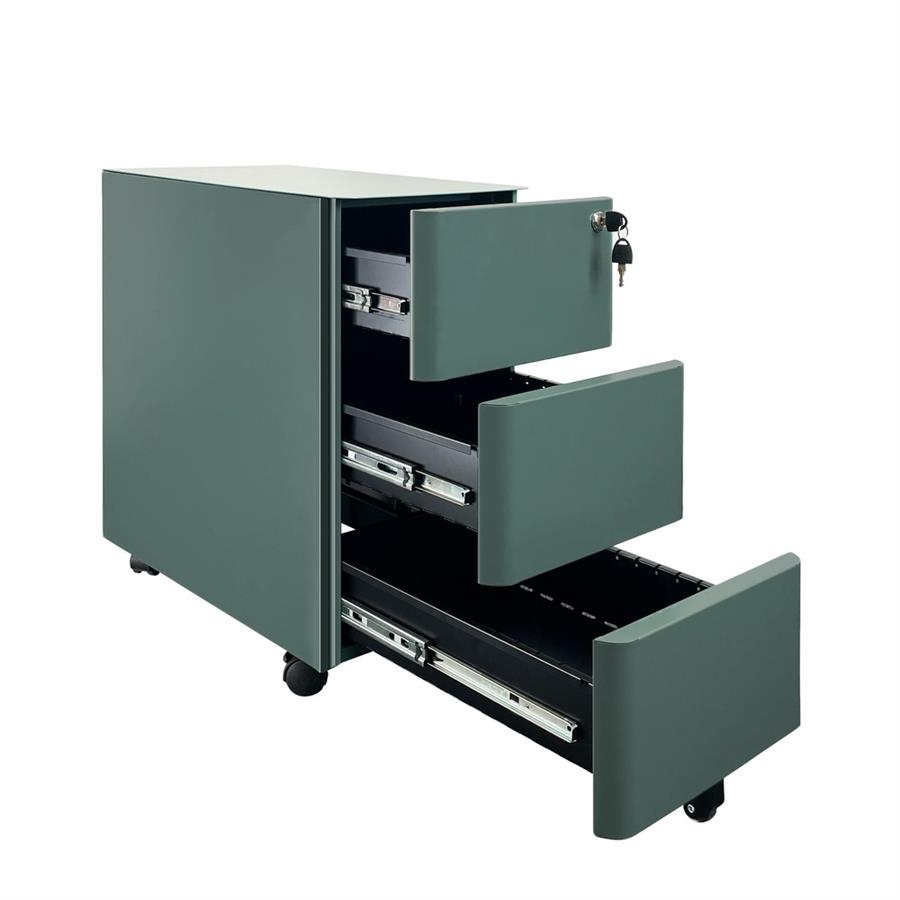 Cassettiera da ufficio in acciaio verdone 3 cassetti con serratura e ruote 30x50x54 cm - Riley