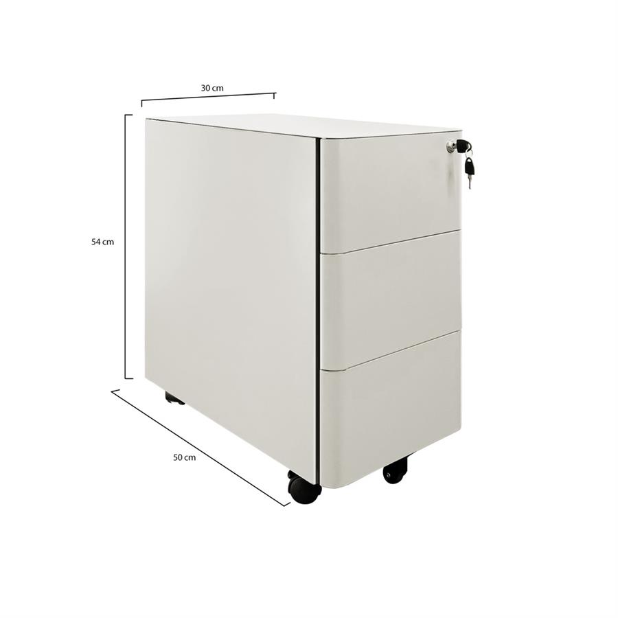 Cassettiera ufficio mobile in acciaio bianco 3 cassetti con serratura 30x50x54 cm su ruote - Riley