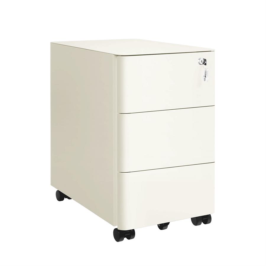 Cassettiera ufficio mobile in acciaio bianco 3 cassetti con serratura 30x50x54 cm su ruote - Riley